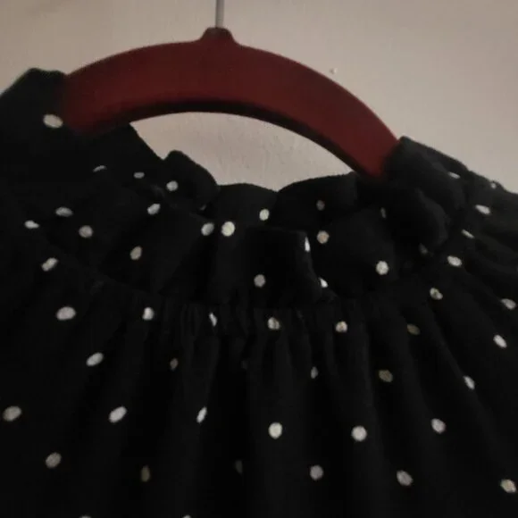 H&M Black Polka Dot Mock Neck Long Sleeve Dress - Size 2 - Picture 3 of 9